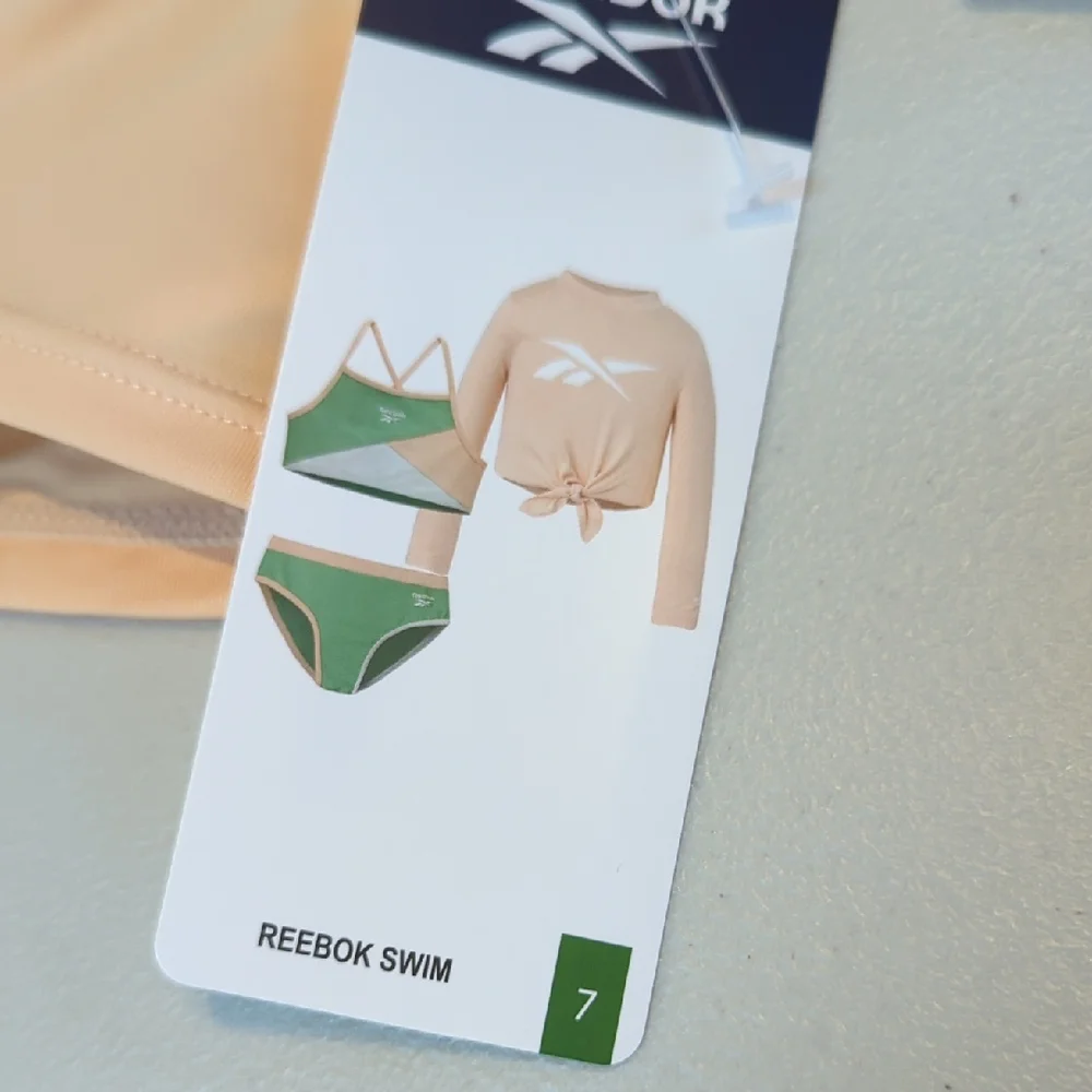 Reebok, Green And Peach Color Block 3 Piece Swimsuit. Size 7
